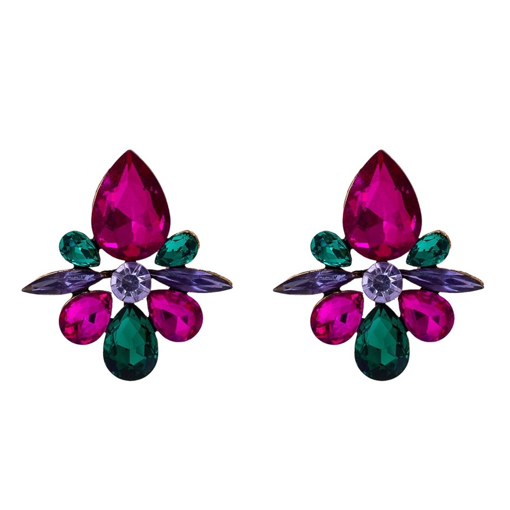 Any 2/$20! Fuschia/Purple & Green Crystal Stud Statement Earrings - Picture 3 of 7
